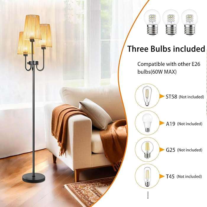 MKPAEI 3 Lights Boho Floor Lamp for Living Room, Farmhouse Standing Lamp with Rattan Shades and Bulbs, Adjustable Color Temperature, 65" Rustic Tree Tall Lamps for Bedroom,Office, ON/Off Foot Switch - Image 4