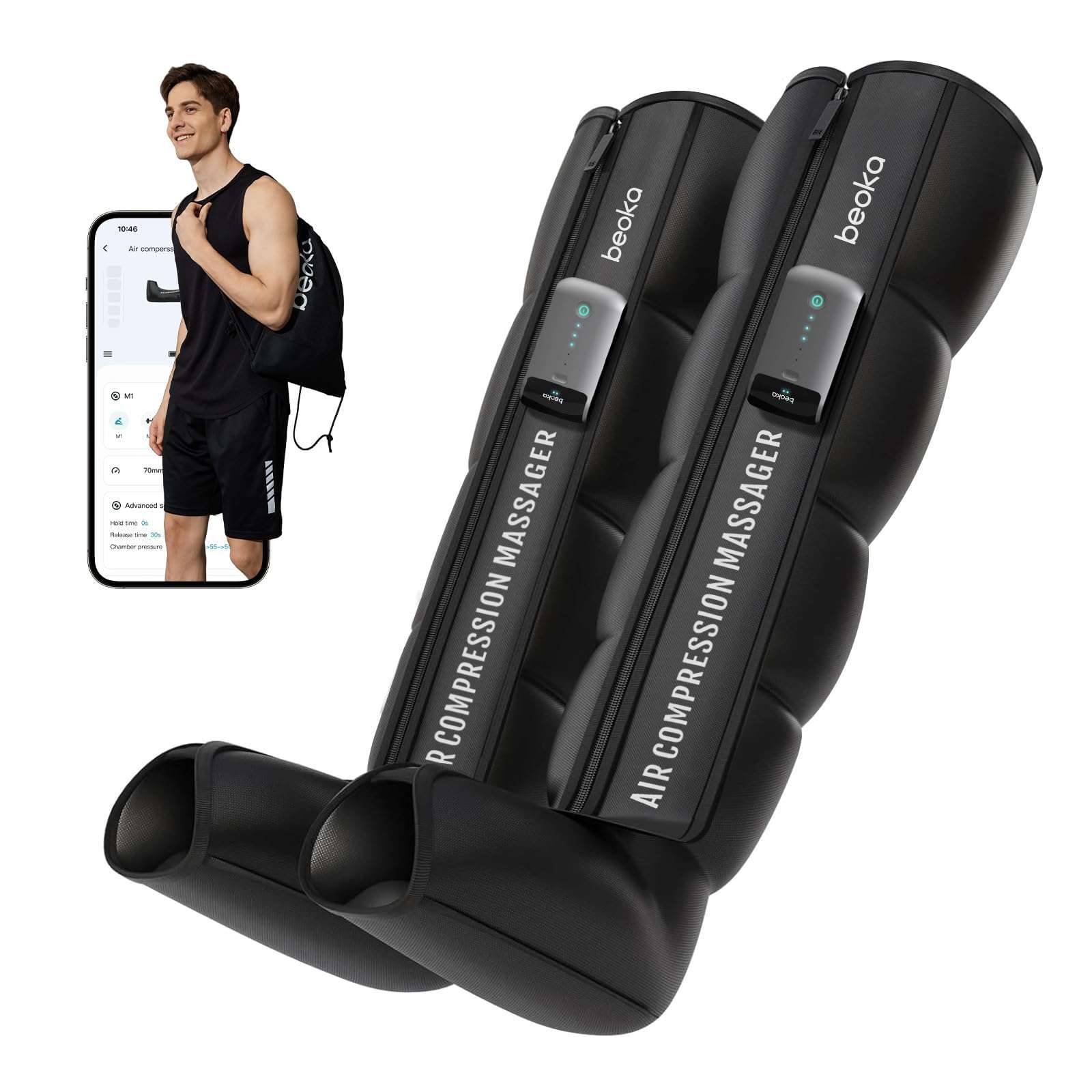 beoka Leg Massager for Circulation and Pain Relief, Leg Recovery System for Fast Recovery, Cordless Air Compression Boots with 3 Modes 5 Intensities for Athletes Runners and Travelers-L - Image 1
