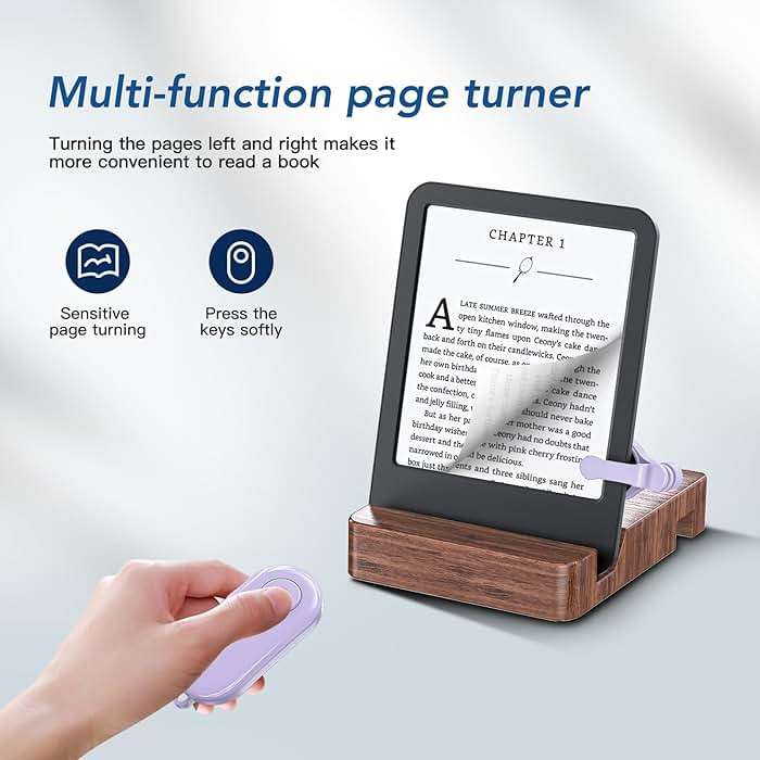 Remote Control Page Turner for Kindle Paperwhite Oasis Kobo eReaders,Kindle Clicker Page Turner Accessories for iPhone,iPad, Android Tablets Reading Novels,Camera Video Record&Shutter Selfie (Purple) - Image 3