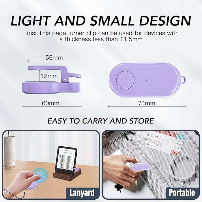 Remote Control Page Turner for Kindle Paperwhite Oasis Kobo eReaders,Kindle Clicker Page Turner Accessories for iPhone,iPad, Android Tablets Reading Novels,Camera Video Record&Shutter Selfie (Purple) - Image 4