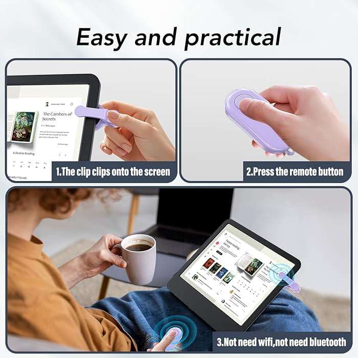 Remote Control Page Turner for Kindle Paperwhite Oasis Kobo eReaders,Kindle Clicker Page Turner Accessories for iPhone,iPad, Android Tablets Reading Novels,Camera Video Record&Shutter Selfie (Purple) - Image 5