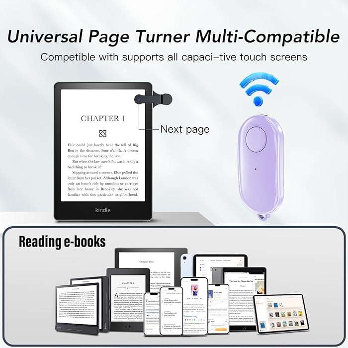 Remote Control Page Turner for Kindle Paperwhite Oasis Kobo eReaders,Kindle Clicker Page Turner Accessories for iPhone,iPad, Android Tablets Reading Novels,Camera Video Record&Shutter Selfie (Purple) - Image 6