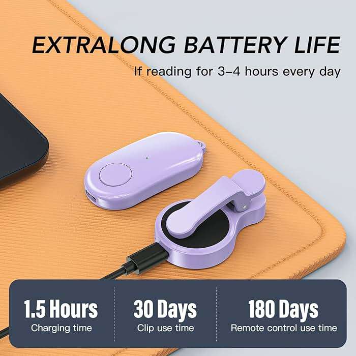 Remote Control Page Turner for Kindle Paperwhite Oasis Kobo eReaders,Kindle Clicker Page Turner Accessories for iPhone,iPad, Android Tablets Reading Novels,Camera Video Record&Shutter Selfie (Purple) - Image 8