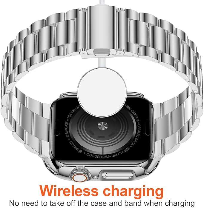 iiteeology Compatible with Apple Watch Band 46mm Series 11 Series 10, Upgraded Stainless Steel Band with iWatch Screen Protector Case for Men Women Silver/Silver - Image 3