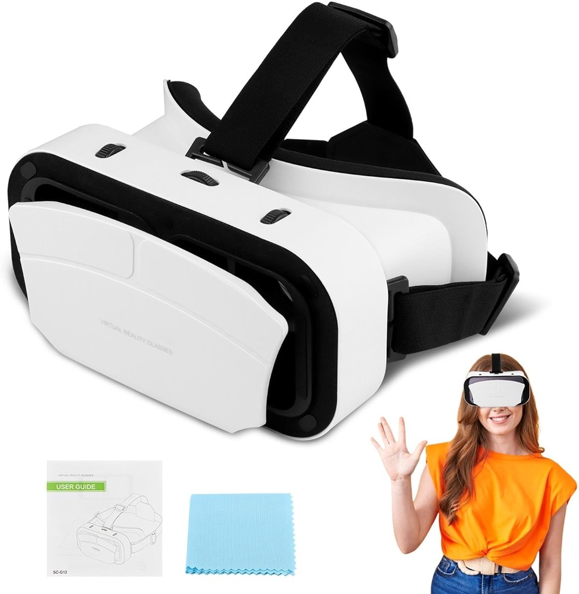 Virtual Reality Goggles, 3D VR Glasses Adjustable VR Virtual Reality Headset with Wide Angle Lens, Universal 3D VR Headset for Kids Adults, HD Goggles for Phone Movies Games - Product Image