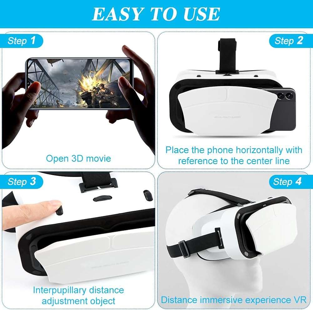Virtual Reality Goggles, 3D VR Glasses Adjustable VR Virtual Reality Headset with Wide Angle Lens, Universal 3D VR Headset for Kids Adults, HD Goggles for Phone Movies Games - Image 5