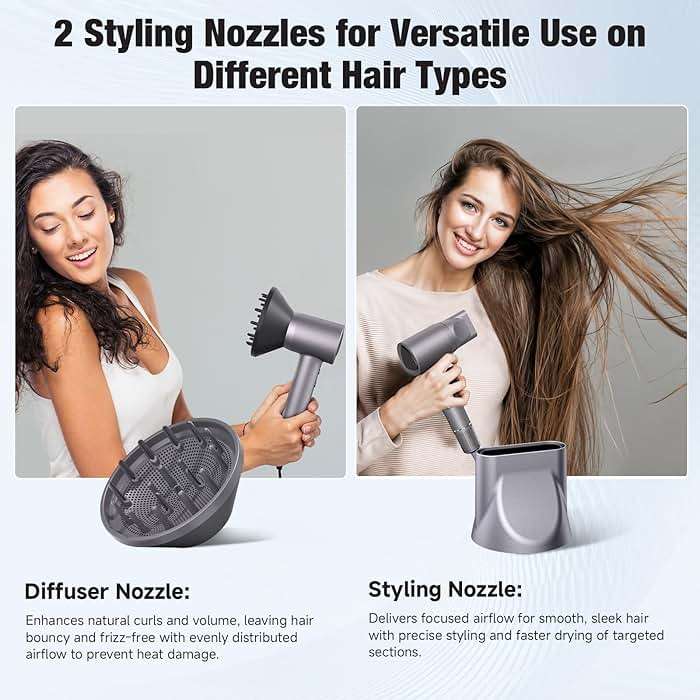 Hair Dryer, 160000 RPM Portable Professional Ionic Hair Dryer with 500 Million Negative Ions, Fast-Drying, Low Noise with Diffuser & Nozzle, Lightweight for Home and Travel - Image 3