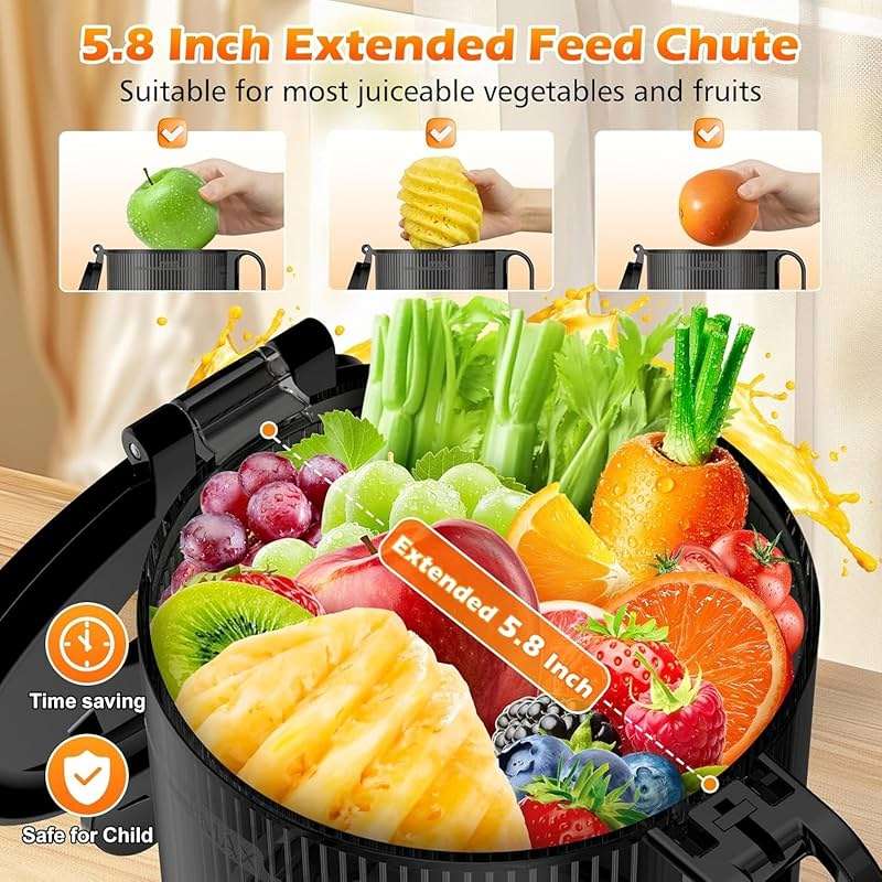 Juicer Machines with 5.8" Large Feed Chute, Cold Press Juicer for Whole Vegetables and Fruits 400W, Slow Masticating juicer Easy to Clean Juice Extractor Machine High Juice Yield - Image 2