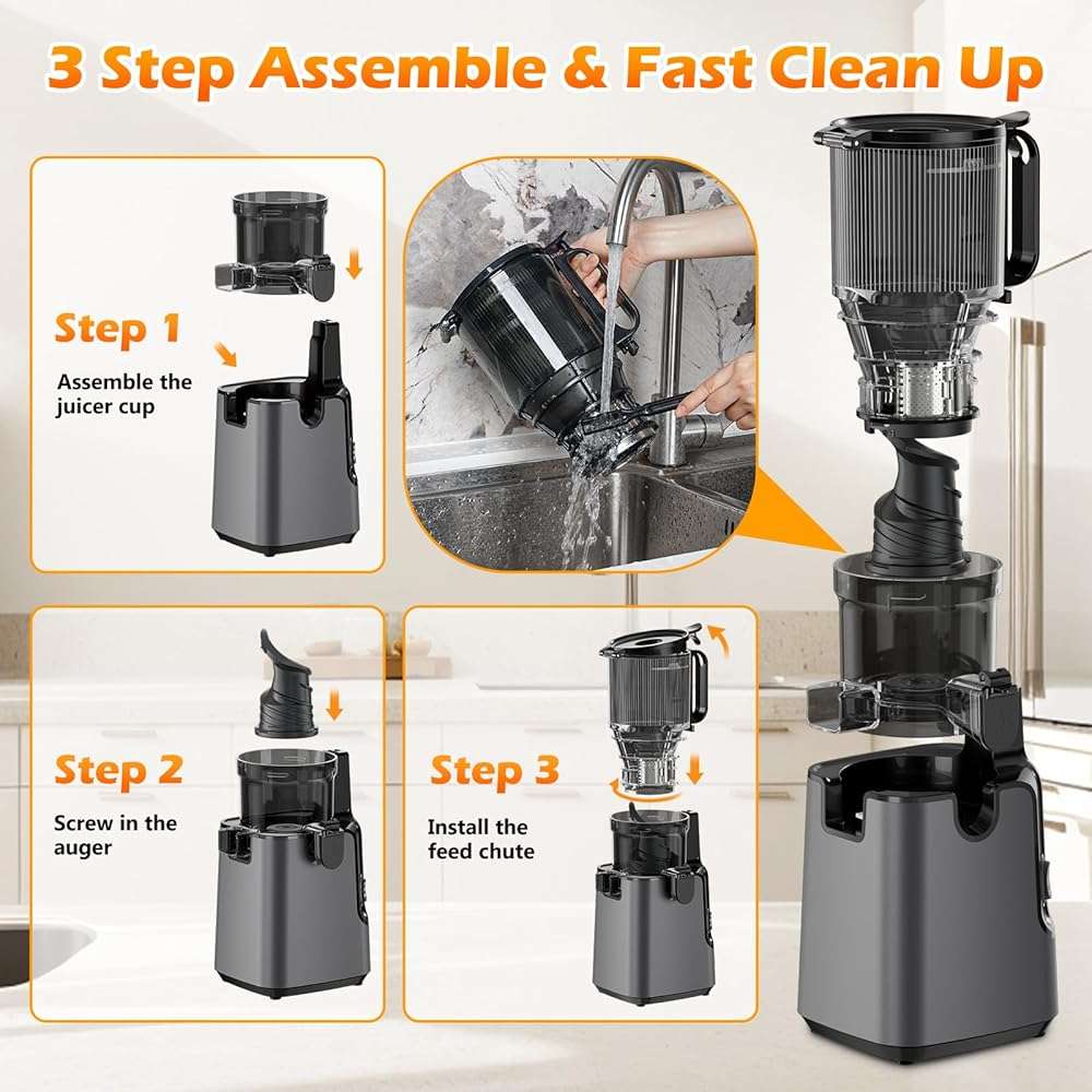 Juicer Machines with 5.8" Large Feed Chute, Cold Press Juicer for Whole Vegetables and Fruits 400W, Slow Masticating juicer Easy to Clean Juice Extractor Machine High Juice Yield - Image 7