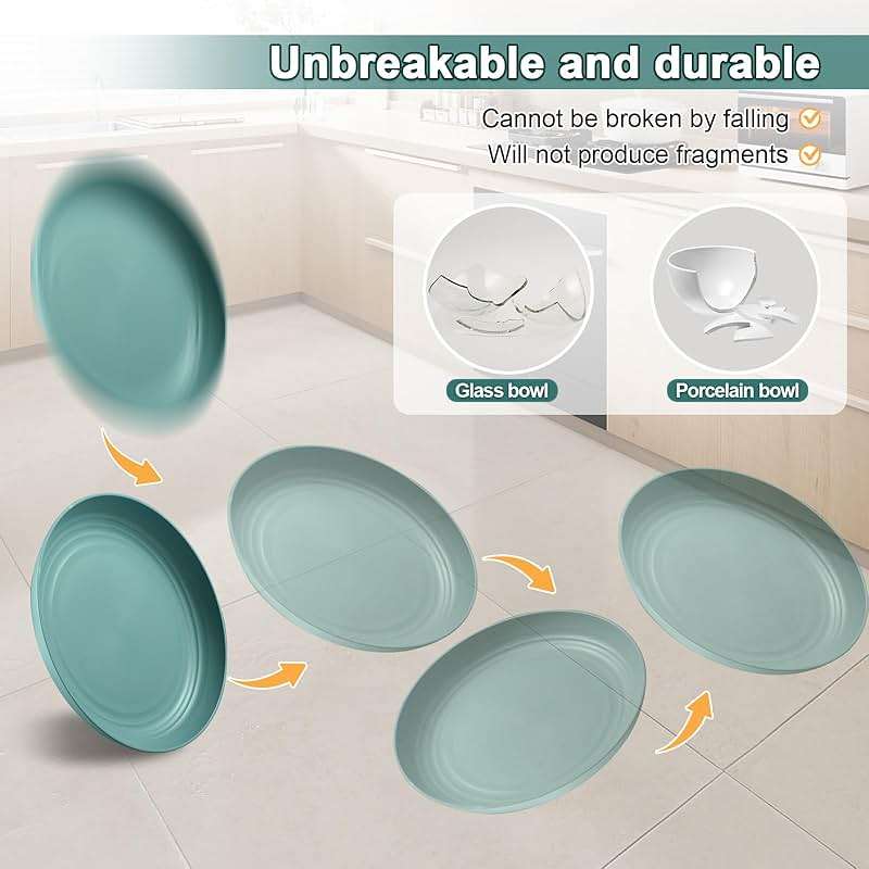 HEYCOME 12 Pcs Unbreakable Deep Dinner Plates Set, 10 inch Reusable Plastic Wheat Straw Plates, Microwave and Dishwasher Safe Plate for Kitchen, Lightweight Plate for Dessert, BPA Free, 6 Colors - Image 5