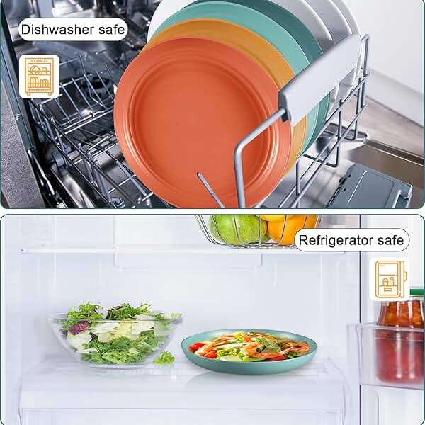HEYCOME 12 Pcs Unbreakable Deep Dinner Plates Set, 10 inch Reusable Plastic Wheat Straw Plates, Microwave and Dishwasher Safe Plate for Kitchen, Lightweight Plate for Dessert, BPA Free, 6 Colors - Image 6