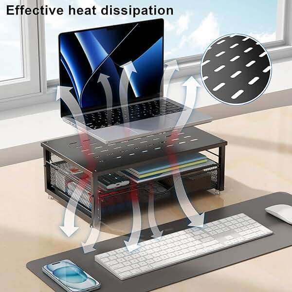 gianotter Computer Monitor Stand Riser, Desk Organizers and Accessories with Drawer, Office Desk Accessories & Workspace Desktop Organizers Storage for Printer Stand (Black) - Image 4