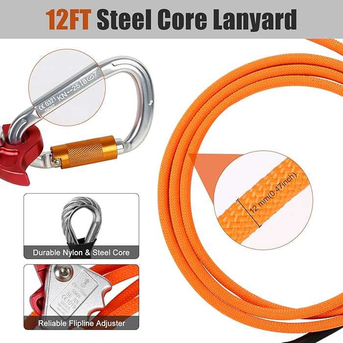 Tree Climbing Spikes Set for Tree Work, Adjustable Tree Climbing Gear with Safety Seat for Tree Climbing and 10FT Steel Wire Core Flip Line Kit for Outdoor Jungle Survival Fruit Picking - Image 4