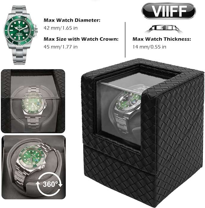 VIIFF Watch Winder for Automatic Watches – Silent Adjustable Rotation, Premium PU Leather Automatic Watch Winder, Soft Interior, Ideal Gift Option, Luxurious Display Case for Automatic Watches - Image 2