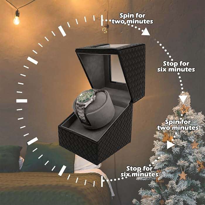 VIIFF Watch Winder for Automatic Watches – Silent Adjustable Rotation, Premium PU Leather Automatic Watch Winder, Soft Interior, Ideal Gift Option, Luxurious Display Case for Automatic Watches - Image 7