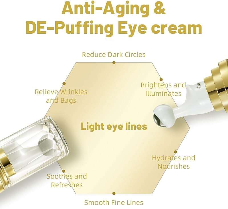 UJHAY 5% Caffeine Eye Cream, Under Eye Serum for Dark Circles, Puffiness & Wrinkles Fine Lines, Eye Roller Serum with 360° Massage Ball, Eye Treatment Balm for Men & Women - Image 2