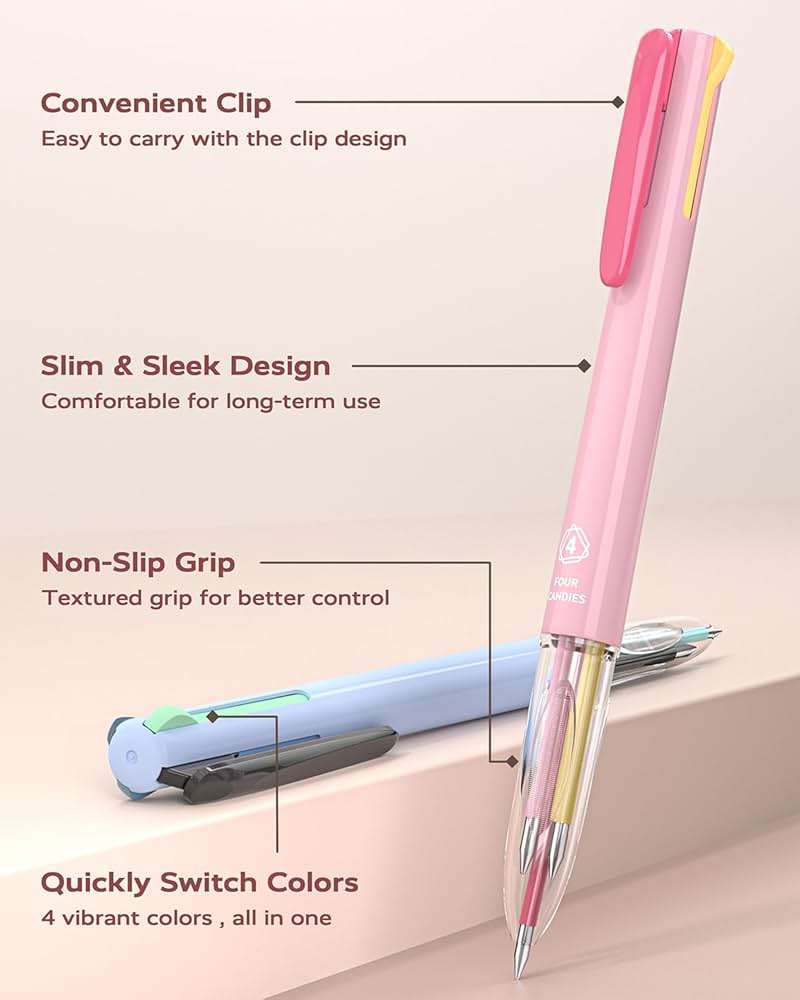 Four Candies 6 PCS Multicolor Pen, 0.5mm Colored Gel Pens, 4-in-1 Multicolor Gel Ink Pens, 18 Colors Retractable Ink for Office, School & Back to School Supplies & Nurse Accessories for Work - Image 5