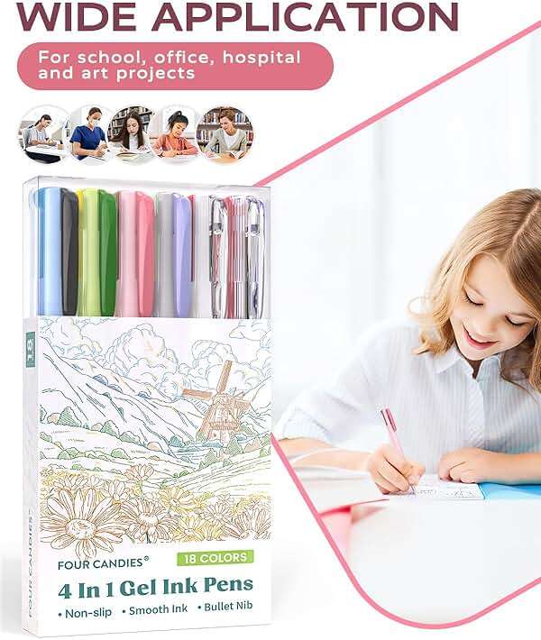 Four Candies 6 PCS Multicolor Pen, 0.5mm Colored Gel Pens, 4-in-1 Multicolor Gel Ink Pens, 18 Colors Retractable Ink for Office, School & Back to School Supplies & Nurse Accessories for Work - Image 6