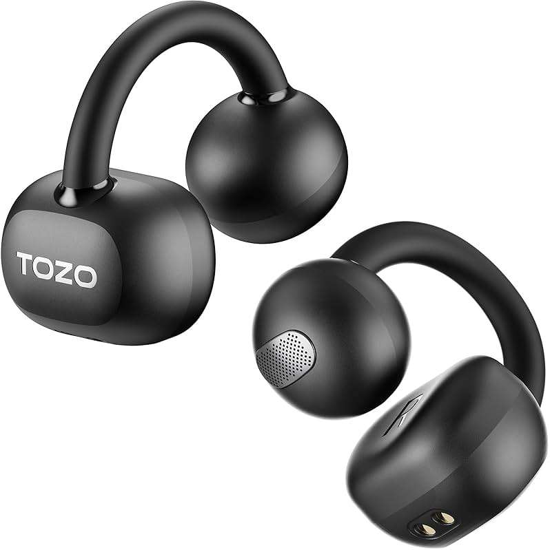 TOZO OpenEarRing True Open Ear Earbuds, Lightweight Comfort Open Ear Clip Wireless Earbuds, 40H Play Bluetooth 5.4 Headphones with Smart Digital Display Design Fit Sports Running, Workout Black - Image 1