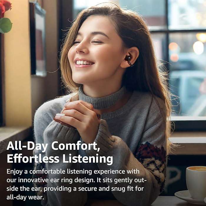 TOZO OpenEarRing True Open Ear Earbuds, Lightweight Comfort Open Ear Clip Wireless Earbuds, 40H Play Bluetooth 5.4 Headphones with Smart Digital Display Design Fit Sports Running, Workout Black - Image 2