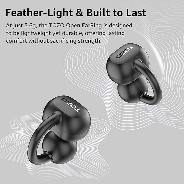 TOZO OpenEarRing True Open Ear Earbuds, Lightweight Comfort Open Ear Clip Wireless Earbuds, 40H Play Bluetooth 5.4 Headphones with Smart Digital Display Design Fit Sports Running, Workout Black - Image 3