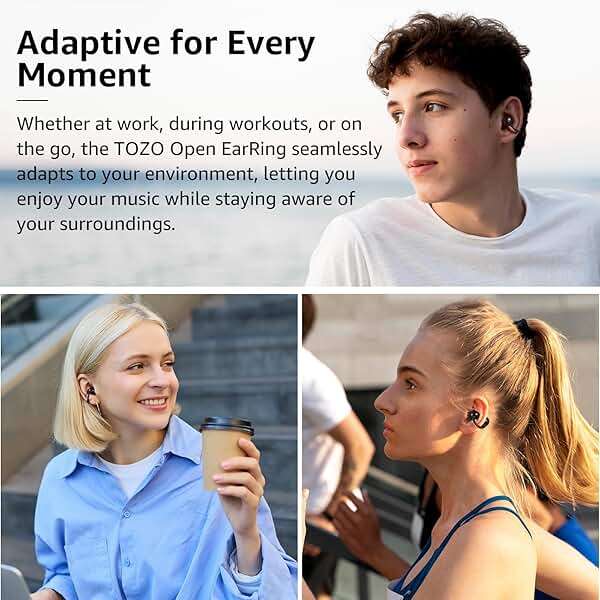TOZO OpenEarRing True Open Ear Earbuds, Lightweight Comfort Open Ear Clip Wireless Earbuds, 40H Play Bluetooth 5.4 Headphones with Smart Digital Display Design Fit Sports Running, Workout Black - Image 7
