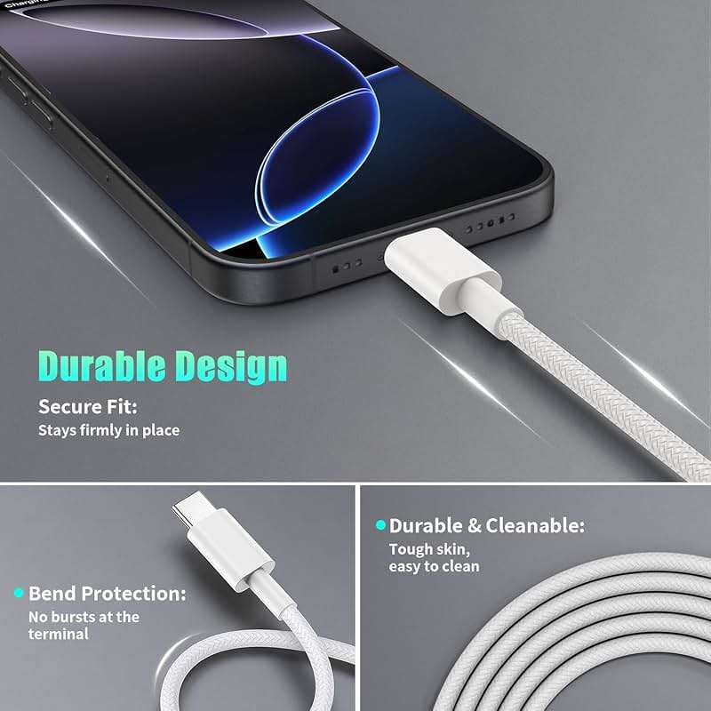 iPhone 16/15 Pro Max & Plus, 30W Fast Charging USB C Cable & Adapter, 3ft/6ft/10ft Type C Cord for iPhone & iPad Pro - Image 4