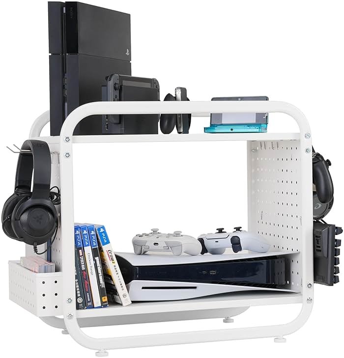 PLKOW Compact Video Game Storage Organizer, Game Stand Organizer for Consoles, Controllers, Headphones, Video Game Storage Rack, Black - A Great Gift for Gamers (White) - Product Image