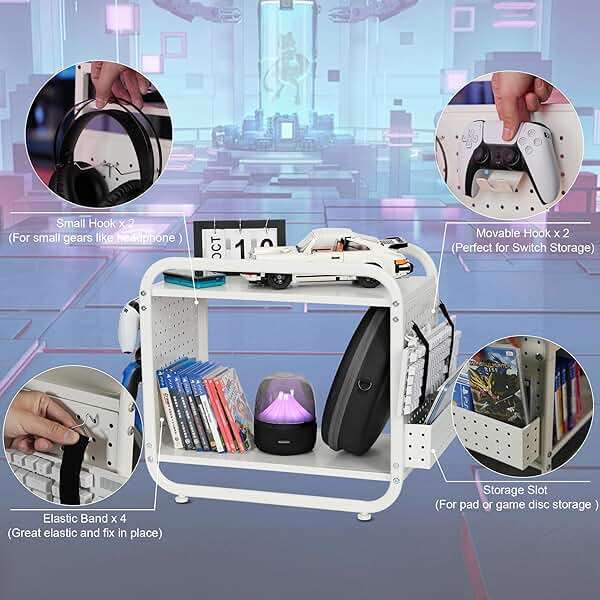 PLKOW Compact Video Game Storage Organizer, Game Stand Organizer for Consoles, Controllers, Headphones, Video Game Storage Rack, Black - A Great Gift for Gamers (White) - Image 3