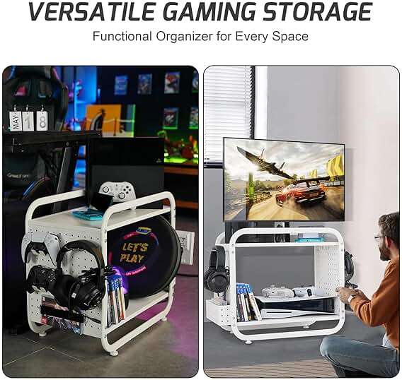 PLKOW Compact Video Game Storage Organizer, Game Stand Organizer for Consoles, Controllers, Headphones, Video Game Storage Rack, Black - A Great Gift for Gamers (White) - Image 7