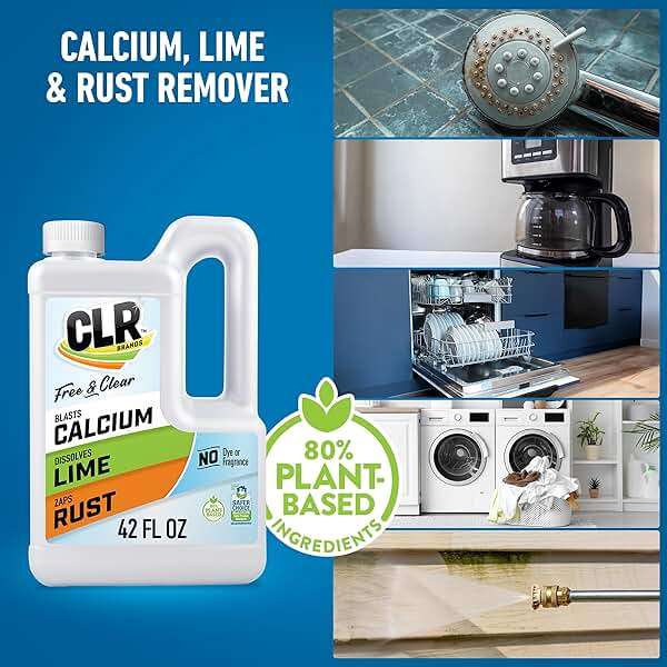 CLR Brands Calcium, Lime & Rust Remover Free & Clear, No Dyes or Fragrances, Gentle Lime and Bathroom Descaler, Removes Hard Water Stains and Rust Deposits, 42 Oz Bottle - Image 2