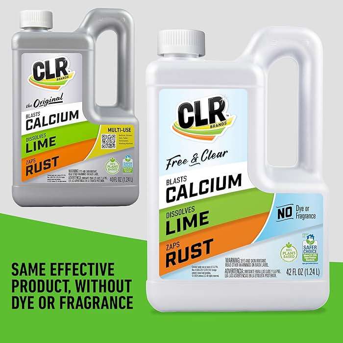 CLR Brands Calcium, Lime & Rust Remover Free & Clear, No Dyes or Fragrances, Gentle Lime and Bathroom Descaler, Removes Hard Water Stains and Rust Deposits, 42 Oz Bottle - Image 3