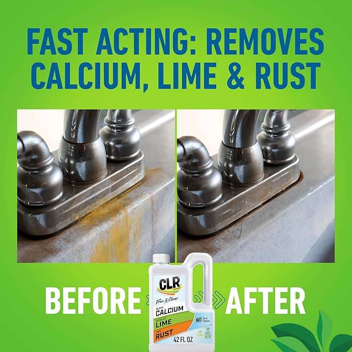 CLR Brands Calcium, Lime & Rust Remover Free & Clear, No Dyes or Fragrances, Gentle Lime and Bathroom Descaler, Removes Hard Water Stains and Rust Deposits, 42 Oz Bottle - Image 5