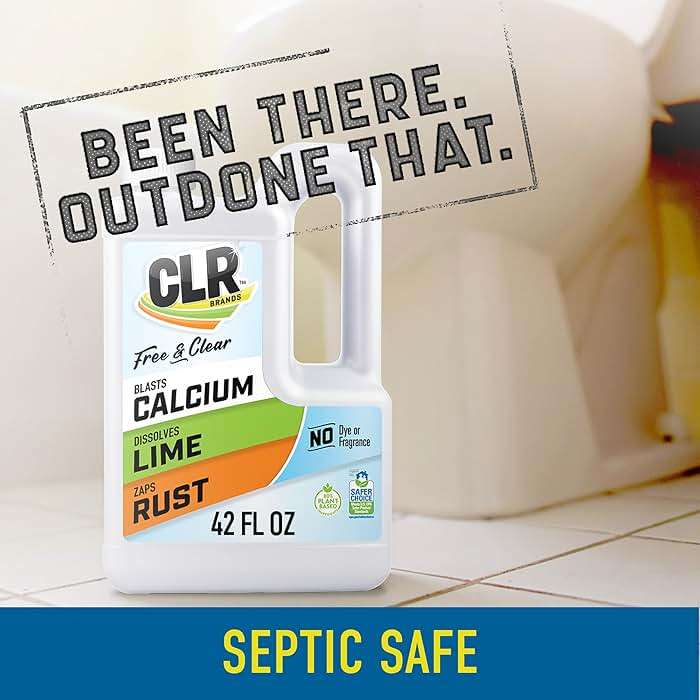 CLR Brands Calcium, Lime & Rust Remover Free & Clear, No Dyes or Fragrances, Gentle Lime and Bathroom Descaler, Removes Hard Water Stains and Rust Deposits, 42 Oz Bottle - Image 7