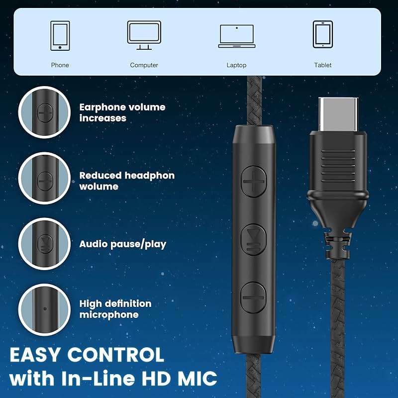 Cowyawn USB C Headphones Wired, Over Ear USB C Wired Headphones with Microphone, Volume Control, HD Stereo Sound, Foldable USB Type C Headphone for Adult/Teens/Laptop/Computer/iPhone 15/16/17, Black - Image 5