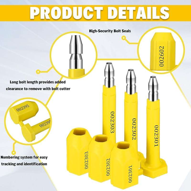 Threlaco 100 Pcs Bolt Shipping Seal with Print Progressive Numbering Disposable Truck Container Seals for Trucks, Trailers, Cargo Containers, Yellow - Image 3