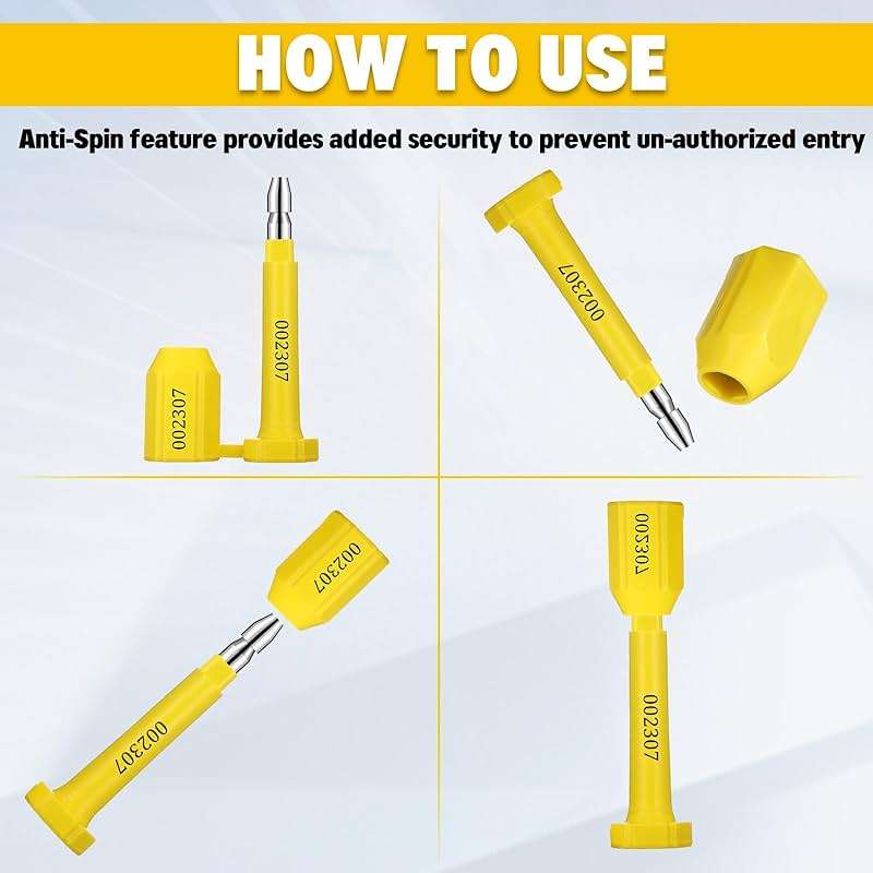 Threlaco 100 Pcs Bolt Shipping Seal with Print Progressive Numbering Disposable Truck Container Seals for Trucks, Trailers, Cargo Containers, Yellow - Image 4