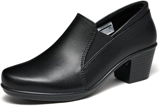 Women's Dress Shoes 2024 - Low, Comfortable Heeled Loafers with Chunky Block for Work, Casual and Office Business. Slip-on Pumps - Product Image