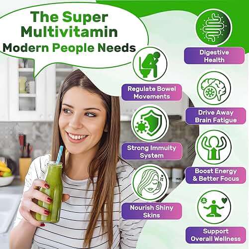 Super Greens Multivitamin Gummies, Greens Superfood Gummies w/Spirulina, Chlorella, Multivitamins, Prebiotic Fiber, Adaptogens, Adults Vitamins for Gut Health, Immunity, Focus & Energy, 120Cts - Image 6
