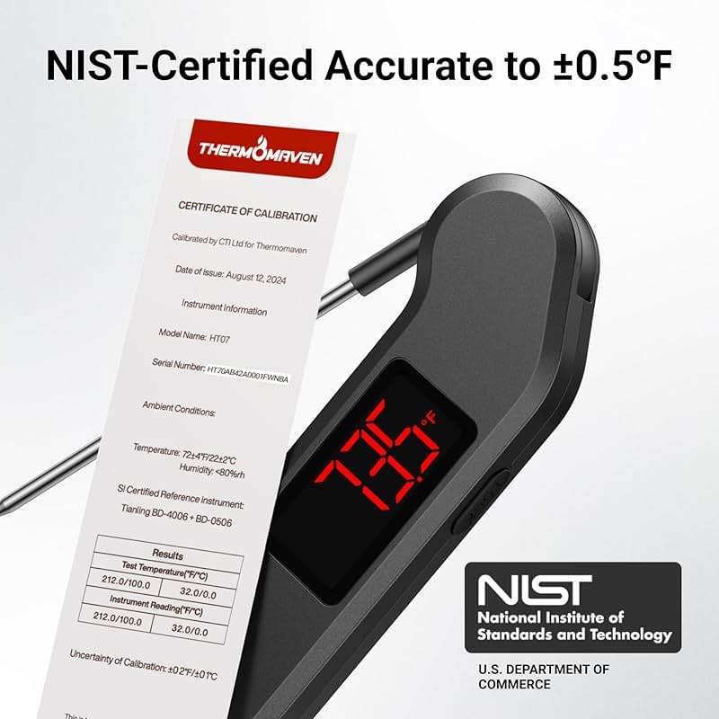Meat Thermometer Digital, 1 Sec Instant Read, ±0.5℉ Accuracy NIST Certified Food Thermometer, Auto-Rotate, LED Screen, Highly Waterproof Cooking Thermometer for Fathers Day, Gifts for Him Dad Men - Image 3