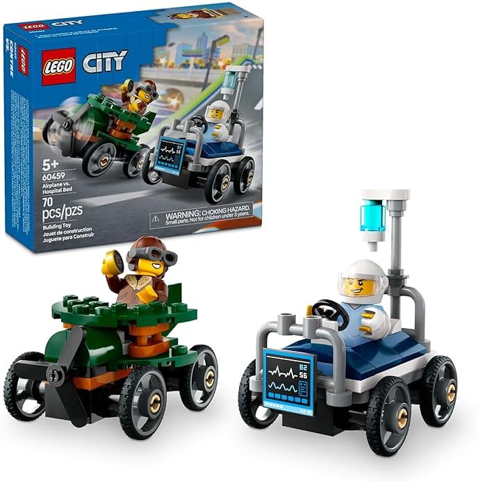 LEGO City Airplane vs. Hospital Bed Race Car Pack Toy - Building Toy for Kids, Boys and Girls, Ages 5+ - Gift for Birthdays and Holidays - Includes 2 Minifigures - 60459 - Product Image