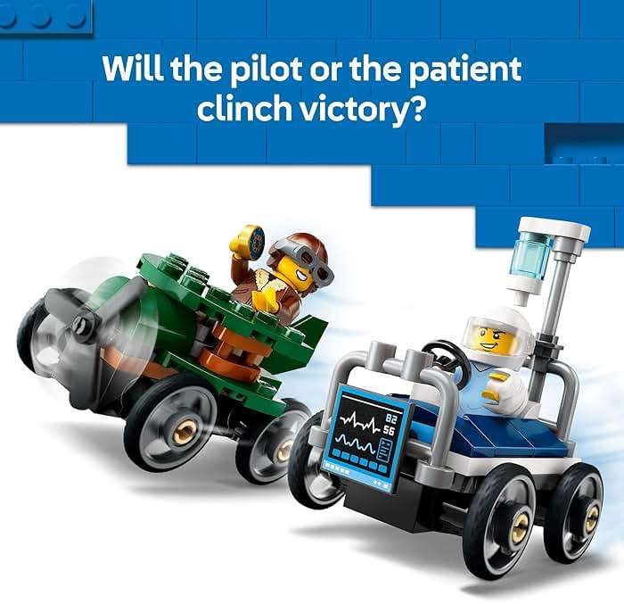LEGO City Airplane vs. Hospital Bed Race Car Pack Toy - Building Toy for Kids, Boys and Girls, Ages 5+ - Gift for Birthdays and Holidays - Includes 2 Minifigures - 60459 - Image 4