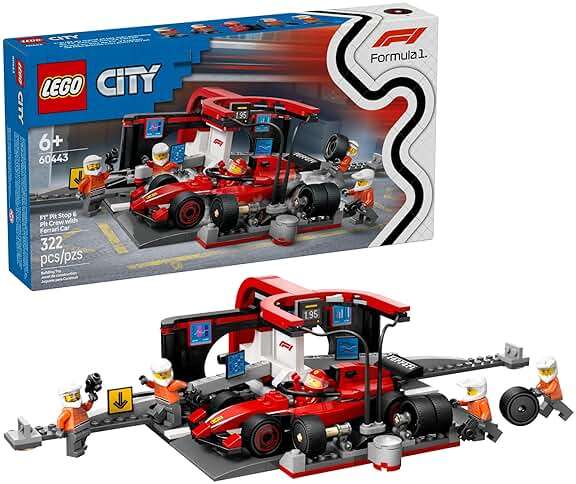 LEGO City F1 Pit Stop & Pit Crew with Ferrari Car Toy - Model Race Car Toy Building Playset for Kids, Boys and Girls, Ages 6+ - F1 Collectible for Fans - Gift Idea for Birthdays - 60443 - Image 1
