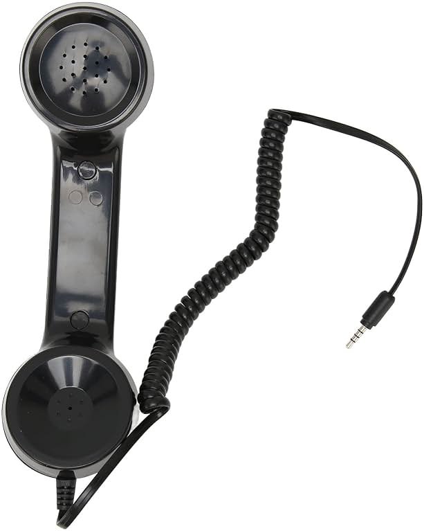 Retro Phone Handset, Radiation Proof Handheld Cell Phone Receiver, Handheld Receiver with Volume Controlfor Mobile Phones for Smartphones and PC with 3.5mm Headphone Jack (Black) - Product Image