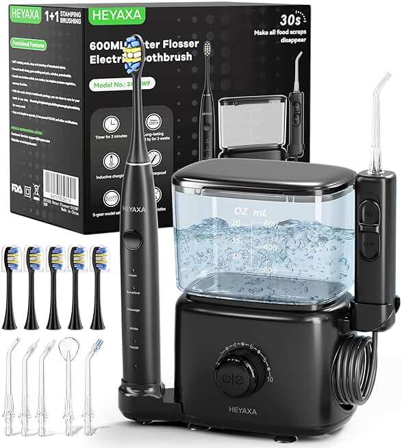 Professional Water Flosser & Electric Toothbrush Combo, 600ML Home Use Oral Irrigator for 10 Adjustable Water Pressure, 2 Cleaning Modes, 1+1 Brushing & Flossing for Complete Oral Care - Image 1