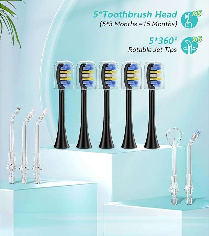Professional Water Flosser & Electric Toothbrush Combo, 600ML Home Use Oral Irrigator for 10 Adjustable Water Pressure, 2 Cleaning Modes, 1+1 Brushing & Flossing for Complete Oral Care - Image 7