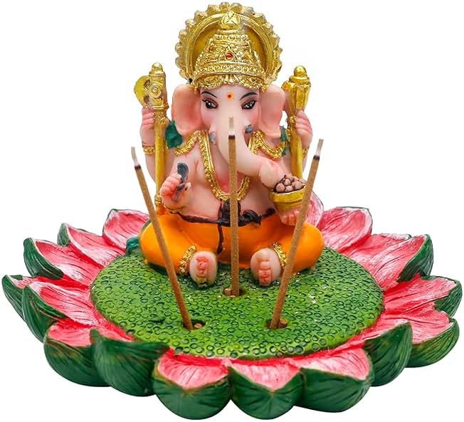 Hindu God Ganesha Idol Statue - 3.8"L Ganesh Incense Burner/Holder India Ganapati Pooja Item Home Office Temple Mandir Shrine Altar Diwali Puja Decor Ideal Gifts for Indian Friend Relative - Product Image