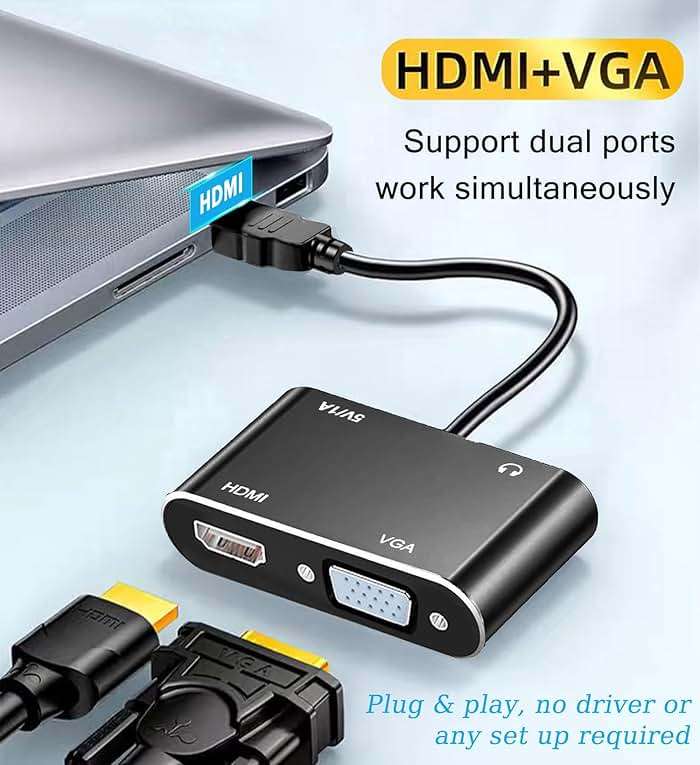 AKWOR HDMI to VGA+HDMI Adapter for Dual Monitor, HDMI to VGA & HDMI Splitter 1 to 2,1080P@60HZ Full HD Display Video Converter Compaitble with Windows/Mac Os/Linux, Plug & Play - Image 2