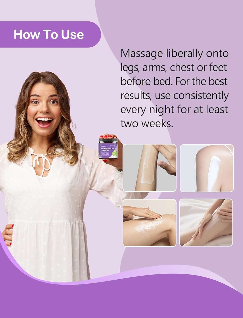 STILIP Natural Topical Magnesium Cream – Magnesium Lotion for Nighttime Skin Care, Lightweight Moisturizing Body Cream for Deep Hydration-Lavender - Image 6