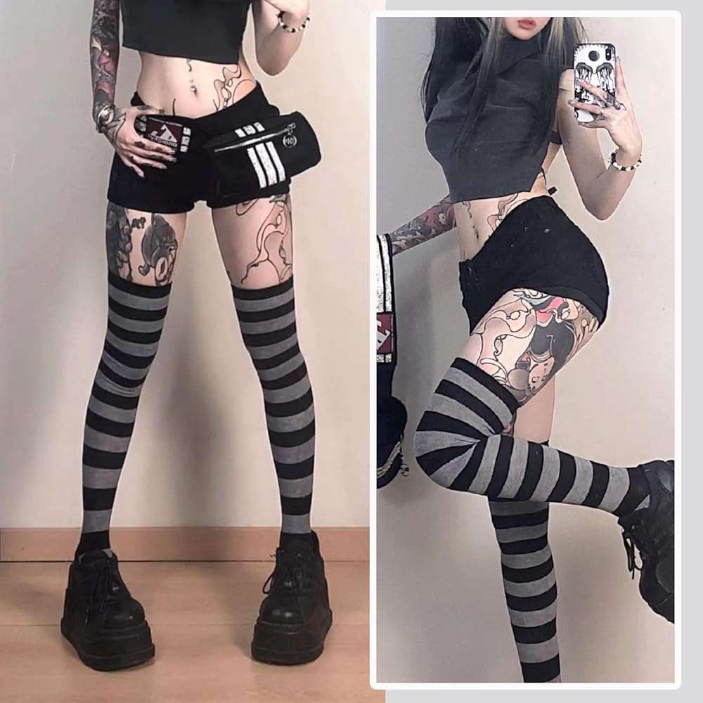 Extra Long Stripe Thigh High Socks Neon Over Knee High Socks for Women Stocking Cosplay Femboy Socks Striped Tights - Image 2